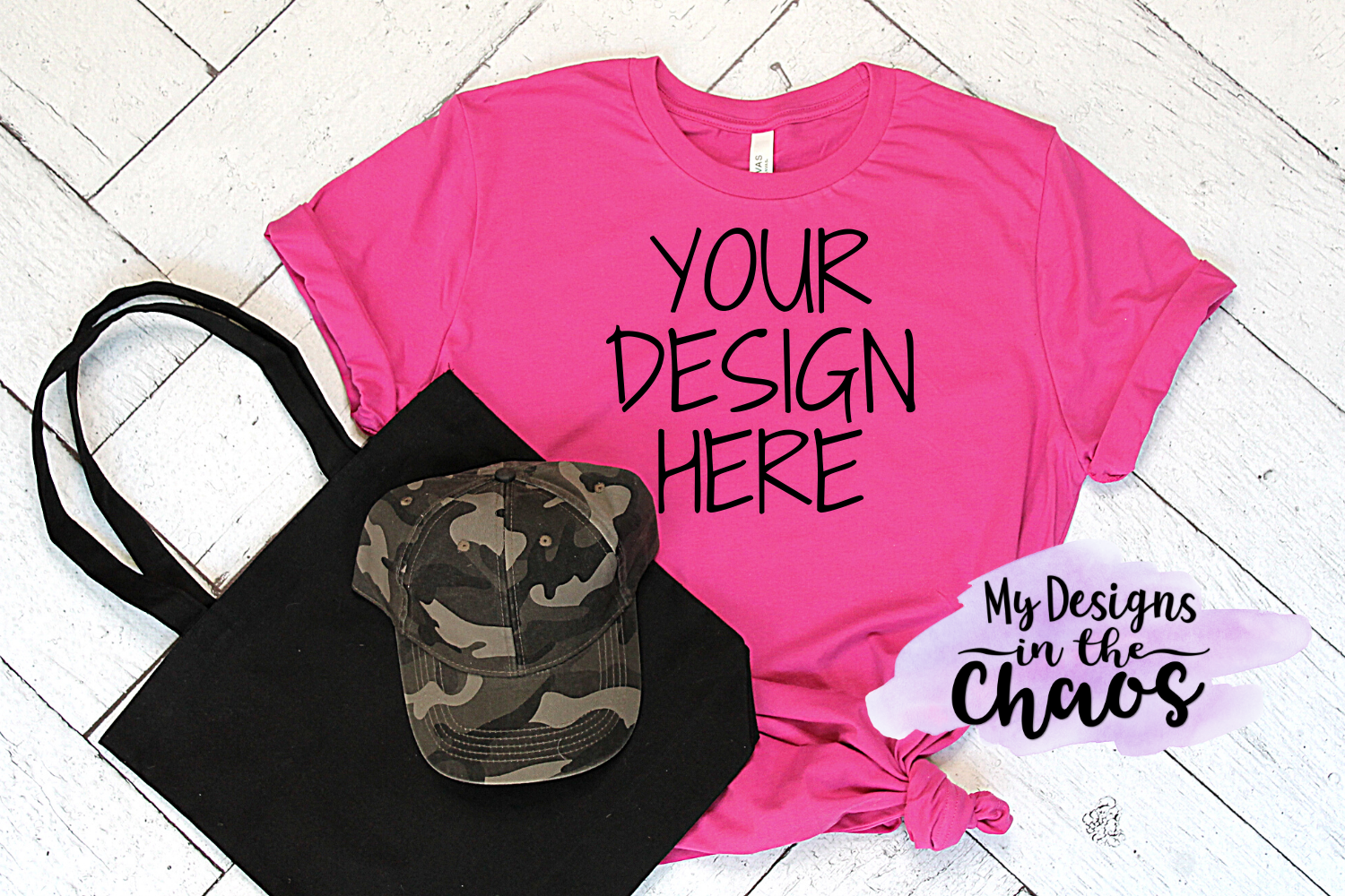Download Pink T-Shirt Blank Mock Up With Camo Hat - My Designs In the Chaos